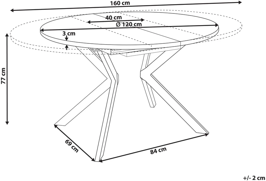 Beliani Išskleidžiamas valgomojo stalas CARLEA šviesiai rudas 120/160 cm 120 cm