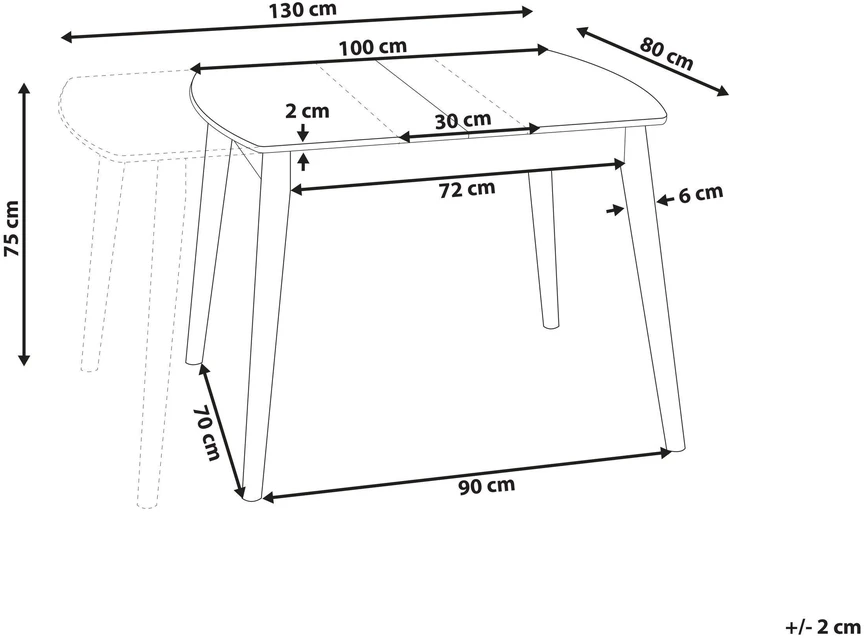 Beliani Išskleidžiamas valgomojo stalas TOMS tamsiai rudas 100/130 cm 80 cm