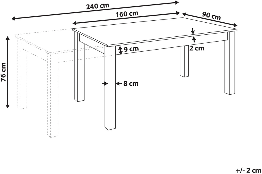 Beliani Išskleidžiamas valgomojo stalas MADURA tamsaus uosio spalvos 160/240 cm 90 cm