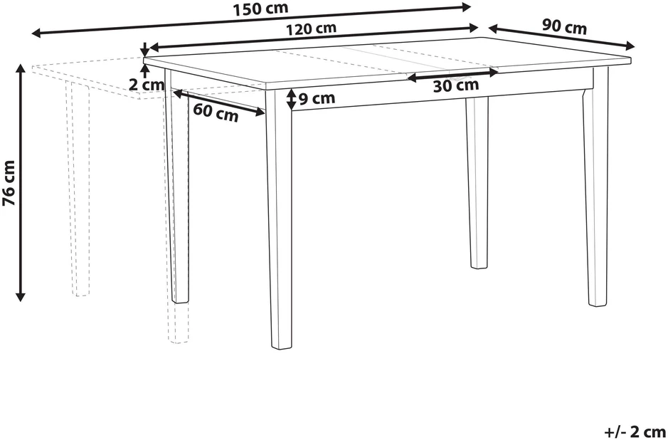 Beliani Išskleidžiamas valgomojo stalas HOUSTON šviesiai rudas/juodas 120/150 cm 90 cm pušies mediena