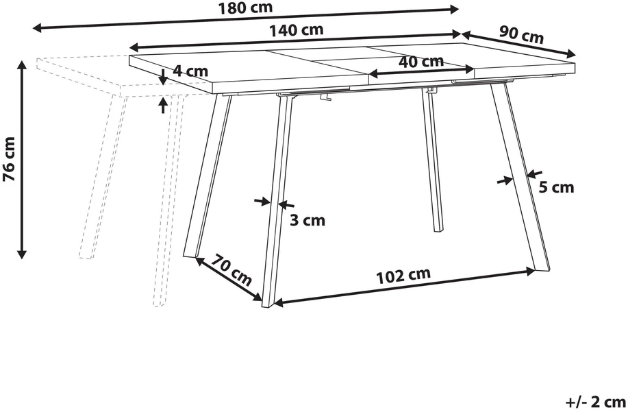 Beliani Išskleidžiamas valgomojo stalas HARLOW tamsiai rudas 140/180 cm 90 cm
