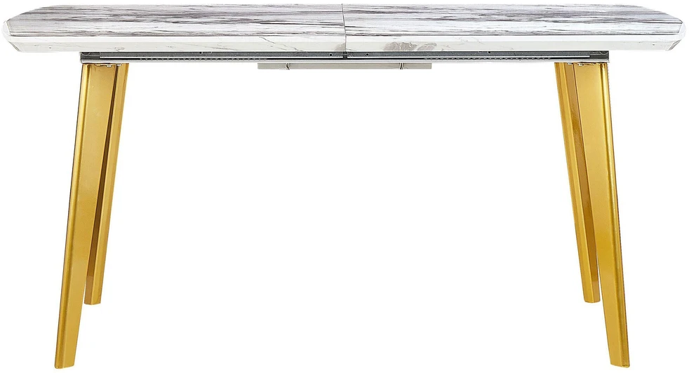 Beliani Išskleidžiamas valgomojo stalas MOSBY, marmuras / auksinė spalva, 160/200 cm, 90 cm