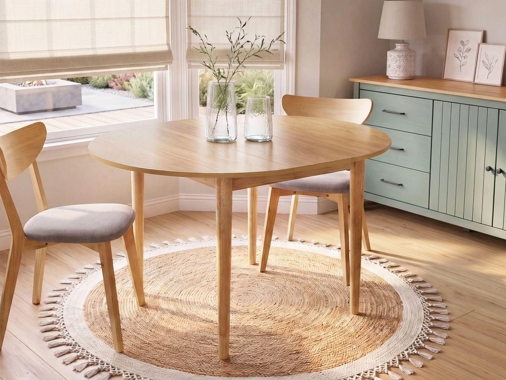 Beliani Išskleidžiamas valgomojo stalas ECHO, šviesus ąžuolas, 107/137 cm, 107 cm