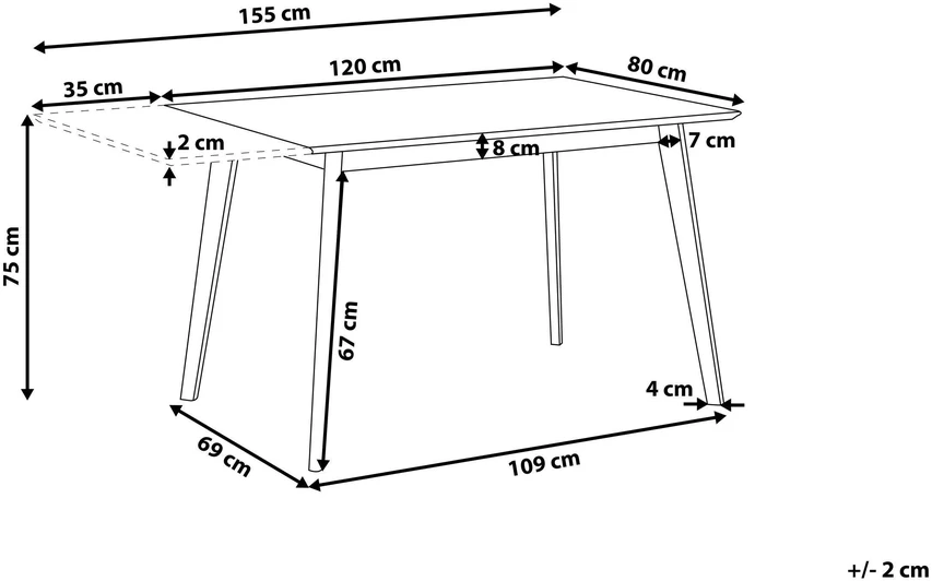 Beliani Išskleidžiamas valgomojo stalas MEDIO, baltas, 120/155 × 80 cm