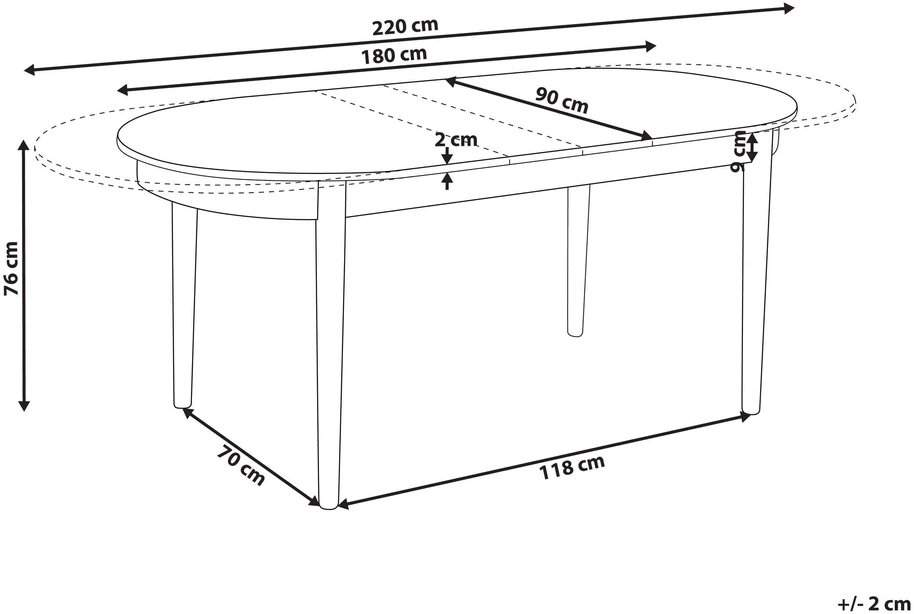 Beliani Išskleidžiamas valgomojo stalas LARTO, tamsus uosis, 180/220 cm, 90 cm