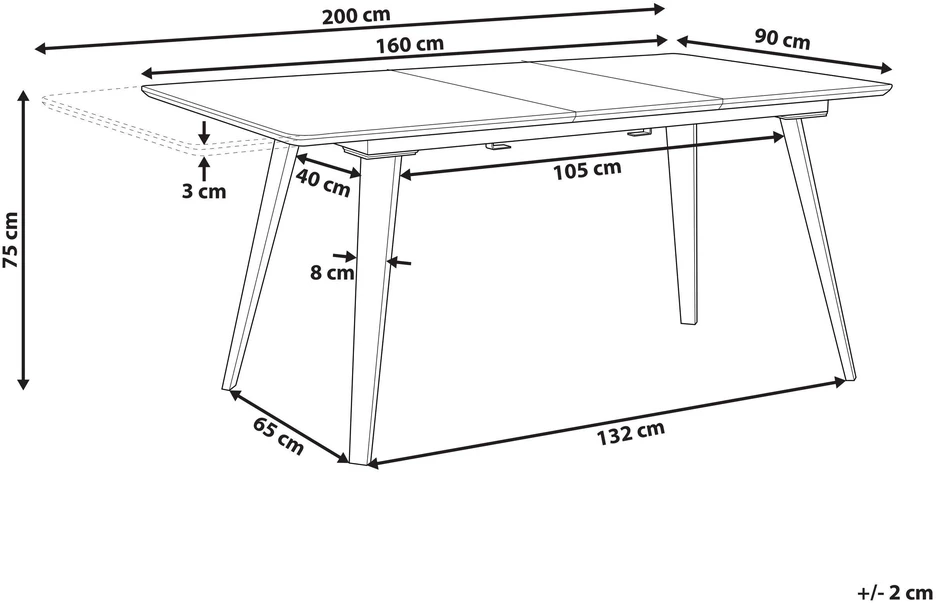 Beliani Išskleidžiamas valgomojo stalas IRVINGTON juodas 160/200 cm 90 cm