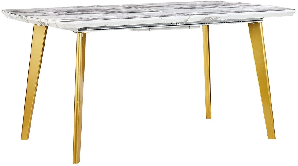 Beliani Išskleidžiamas valgomojo stalas MOSBY, marmuras / auksinė spalva, 160/200 cm, 90 cm