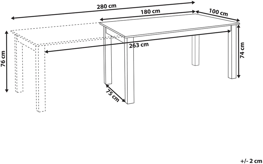 Beliani Išskleidžiamas valgomojo stalas MADURA šviesaus uosio spalvos 180/280 cm 100 cm