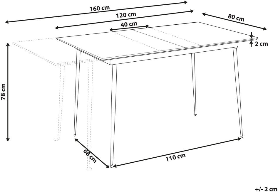 Beliani Išskleidžiamas valgomojo stalas GELANDA pilkas 120/160 cm 80 cm