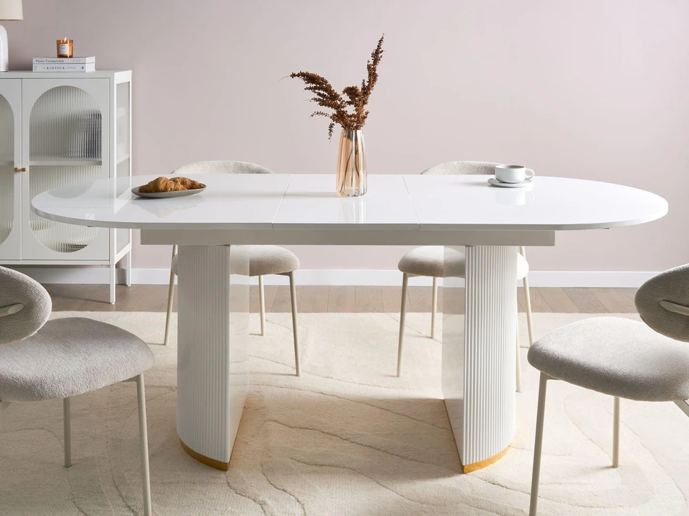 Beliani Išskleidžiamas valgomojo stalas DULVERTON baltas 160/200 cm 90 cm