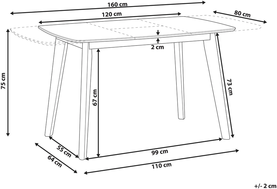 Beliani Išskleidžiamas valgomojo stalas SANFORD baltas 120/160 cm 80 cm