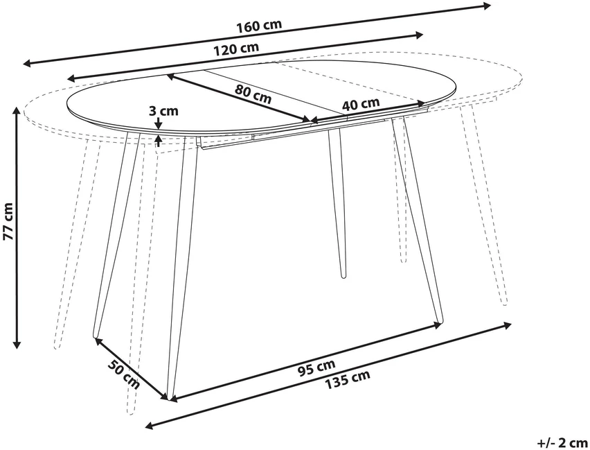 Beliani Išskleidžiamas valgomojo stalas CLAVET šviesiai rudas 120/160 cm 80 cm