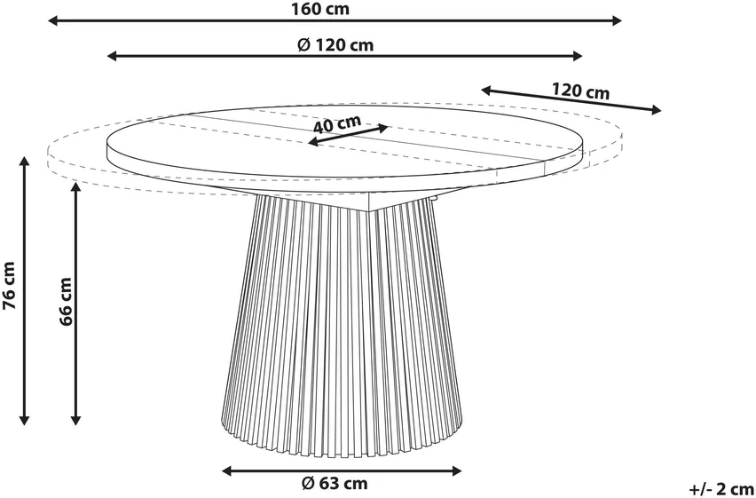 Beliani Išskleidžiamas valgomojo stalas MOORE Šviesus uosis 120/160 cm 120 cm