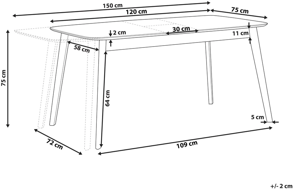 Beliani Išskleidžiamas valgomojo stalas MADOX tamsaus riešutmedžio spalvos, 120/150 cm, 75 cm