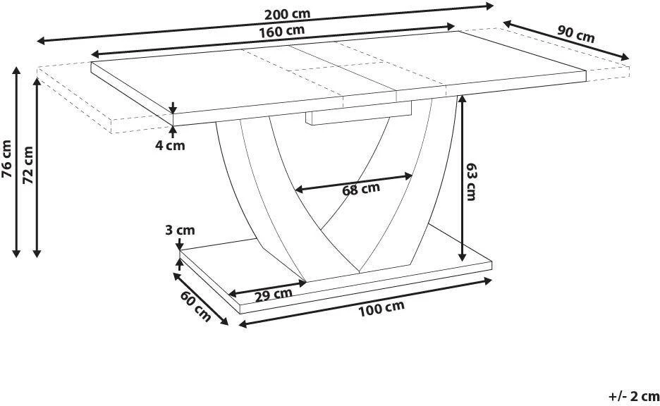 Beliani Išskleidžiamas valgomojo stalas MERRAN šviesiai smėlio spalvos 160/200 cm 90 cm