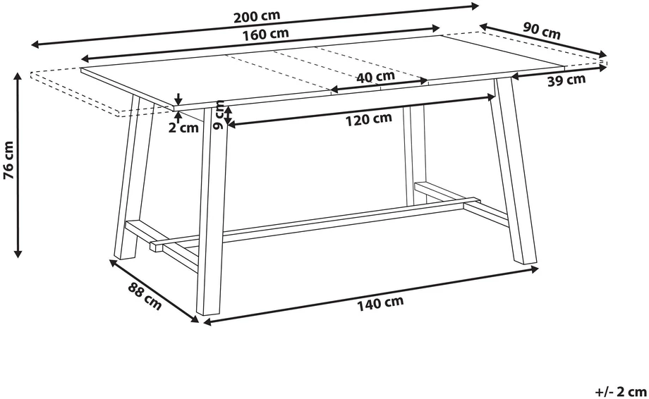Beliani Išskleidžiamas valgomojo stalas BARNES, šviesus uosio atspalvis, 160/200 cm, 90 cm