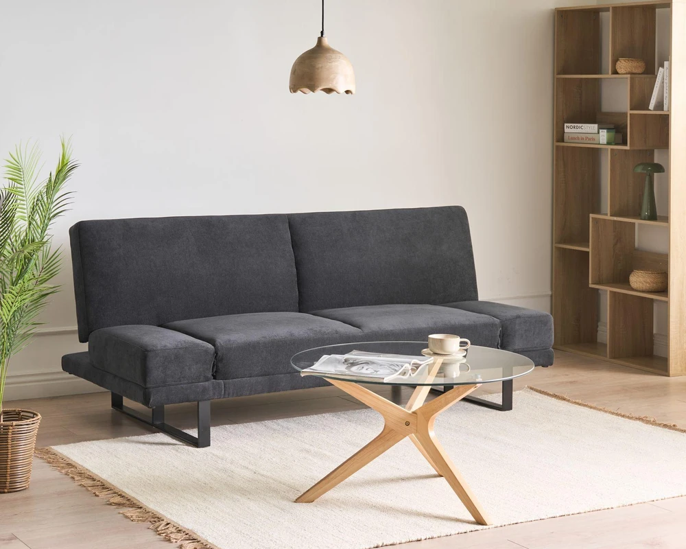Beliani Ištižama sofa dviems YORK šenilinė, juoda
