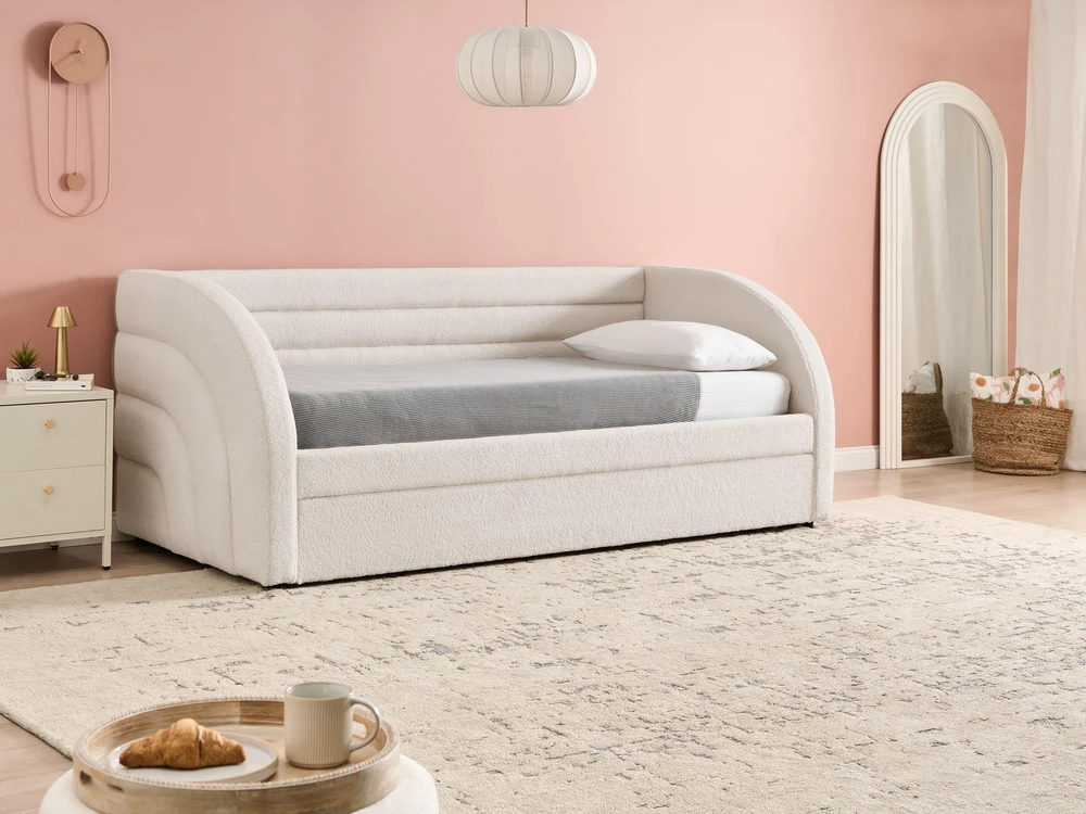 Beliani Ištraukiama lova Boucle ALBIAC 90 x 200 cm balta