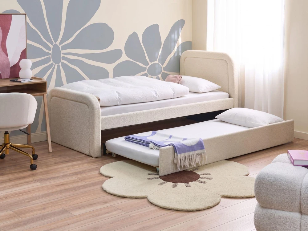 Beliani Ištraukiama lova Boucle RAYSSAC 90 x 200 cm šviesiai smėlio spalvos