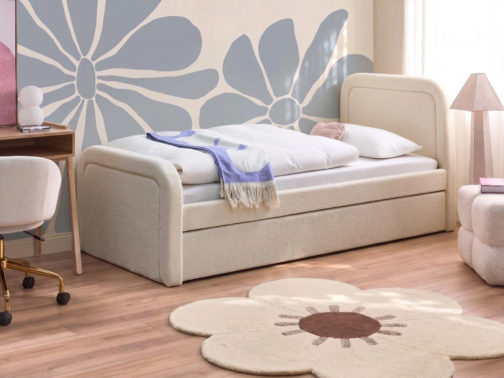 Beliani Ištraukiama lova Boucle RAYSSAC 90 x 200 cm šviesiai smėlio spalvos