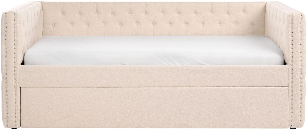 Beliani Ištraukiama lova GASSIN 90 x 200 cm, šviesiai smėlio spalvos boucle audinys