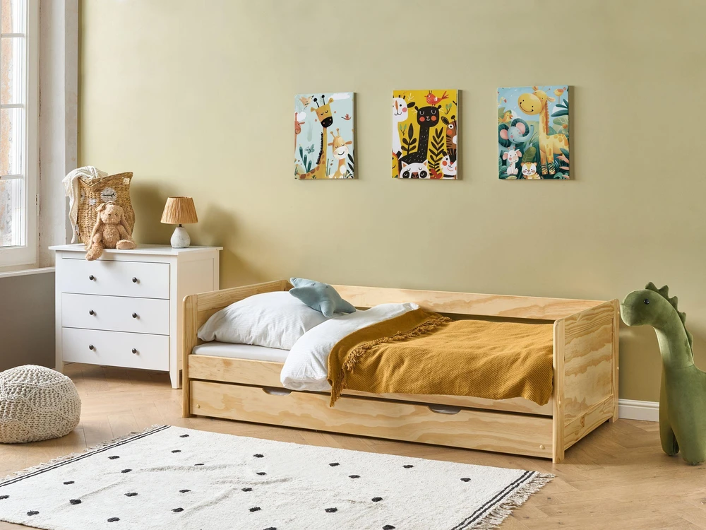 Beliani Ištraukiama lova iš pušies medienos GRAVELINES 90 x 200 cm šviesiai ruda