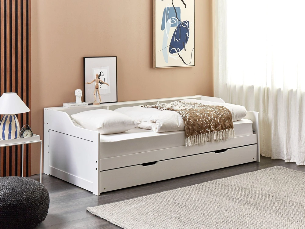 Beliani Ištraukiama lova iš pušies medienos EDERN 90 x 200 cm, balta