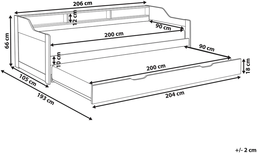 Beliani Ištraukiama lova iš pušies medienos EDERN 90 x 200 cm, balta