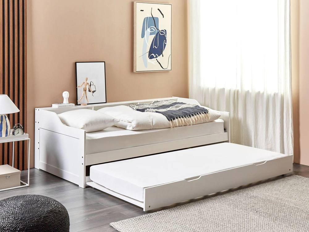 Beliani Ištraukiama lova iš pušies medienos EDERN 90 x 200 cm, balta
