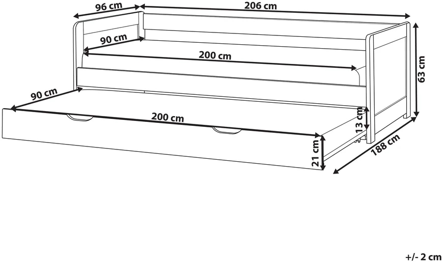 Beliani Ištraukiama lova iš pušies medienos GRAVELINES 90 x 200 cm, rožinė