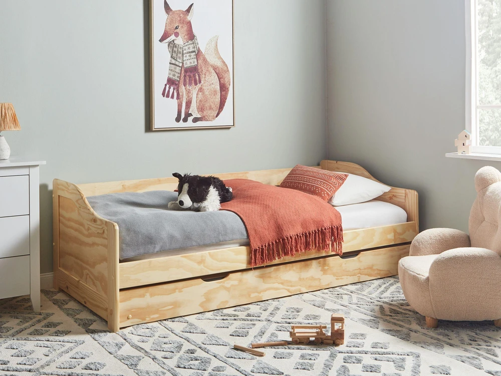 Beliani Ištraukiama lova iš pušies medienos LUNERAY 90 x 200 cm, šviesiai ruda