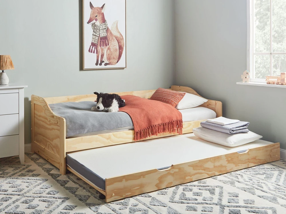 Beliani Ištraukiama lova iš pušies medienos LUNERAY 90 x 200 cm, šviesiai ruda