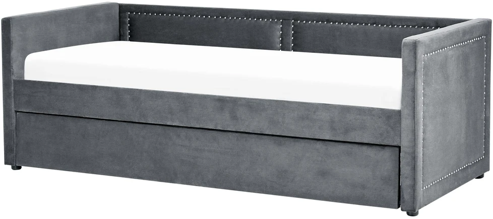 Beliani Ištraukiama lova iš velveto MIMIZAN 90 x 200 cm tamsiai pilka