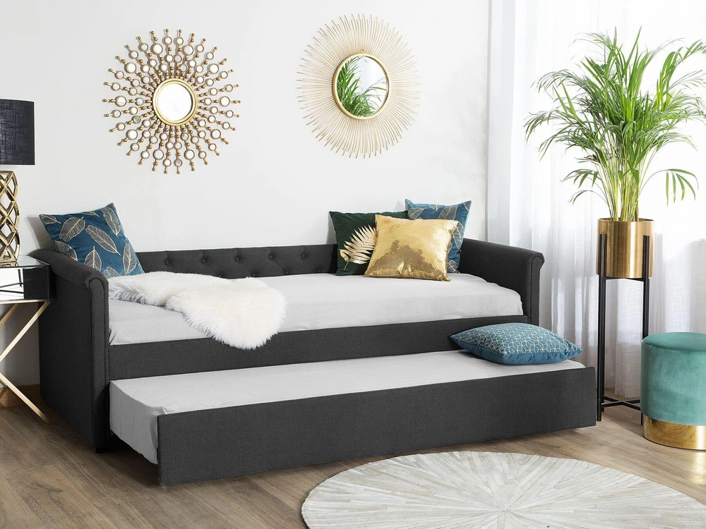 Beliani Ištraukiama lova LIBOURNE 80 x 200 cm tamsiai pilka