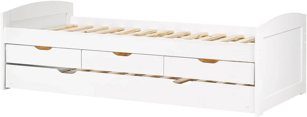 Beliani Ištraukiama lova PETIVILLE 90 x 200 cm, pušies mediena, balta