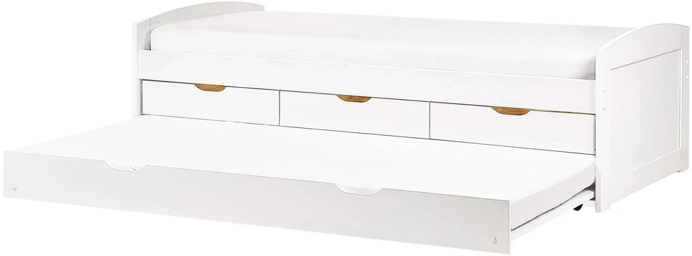 Beliani Ištraukiama lova PETIVILLE 90 x 200 cm, pušies mediena, balta