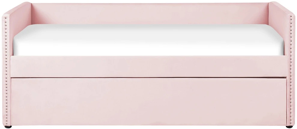 Beliani Ištraukiama lova TROYES 90 x 200 cm, veliūrinė, pastelinė rožinė