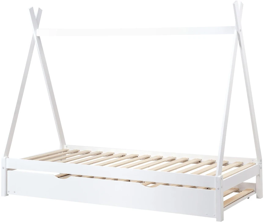 Beliani Ištraukiama vaikiška lova TALMONTIERS, pušies mediena, 90 × 200 cm, balta