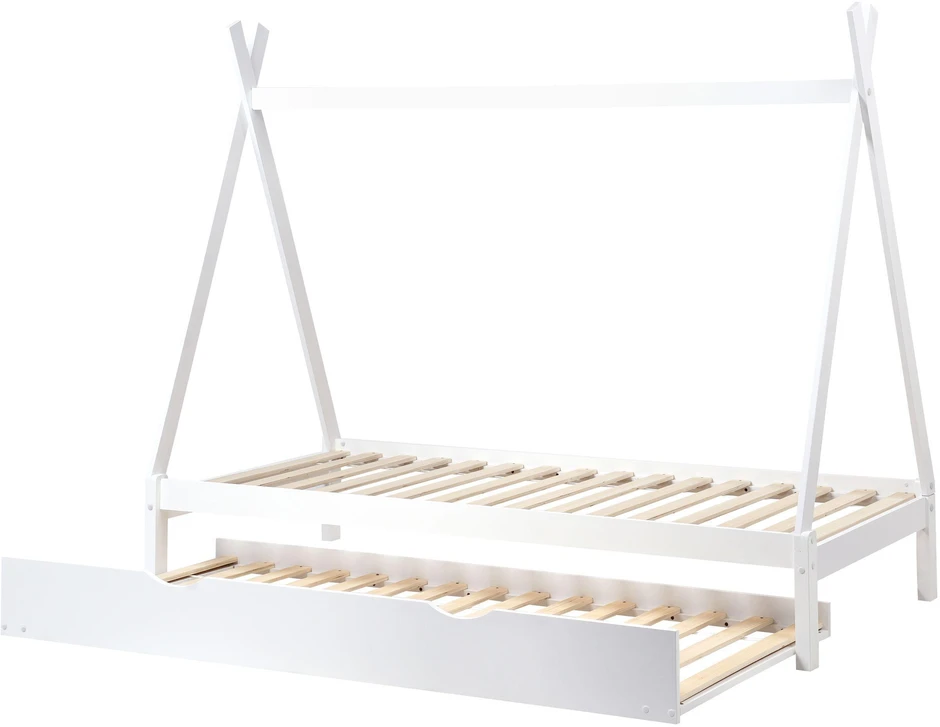 Beliani Ištraukiama vaikiška lova TALMONTIERS, pušies mediena, 90 × 200 cm, balta