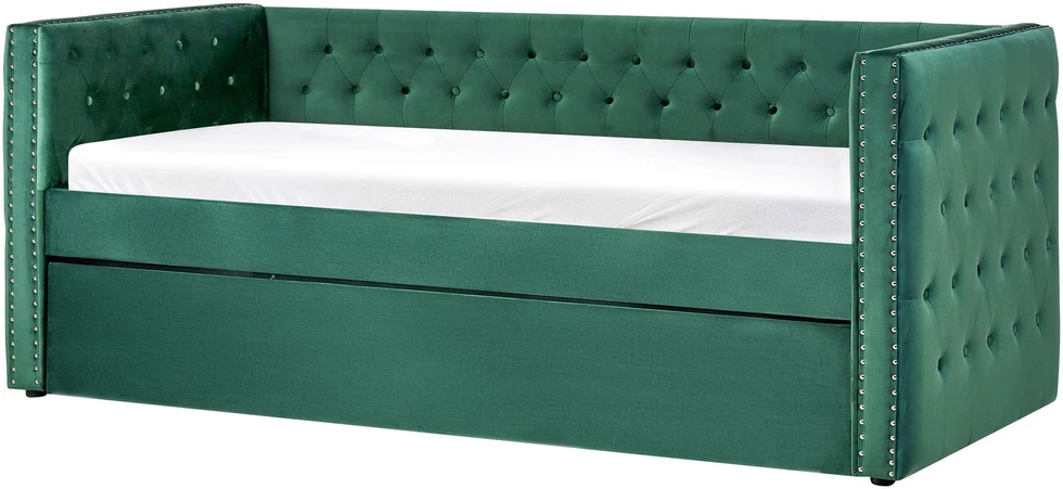 Beliani Ištraukiama veliūrinė lova GASSIN 90 x 200 cm, smaragdo spalvos