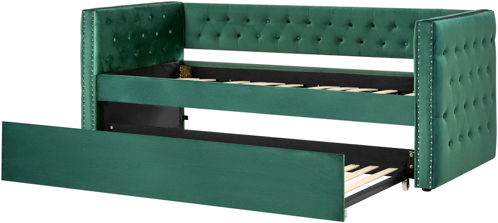 Beliani Ištraukiama veliūrinė lova GASSIN 90 x 200 cm, smaragdo spalvos