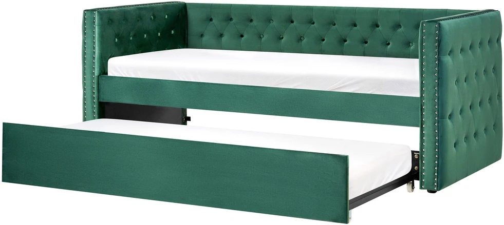Beliani Ištraukiama veliūrinė lova GASSIN 90 x 200 cm, smaragdo spalvos