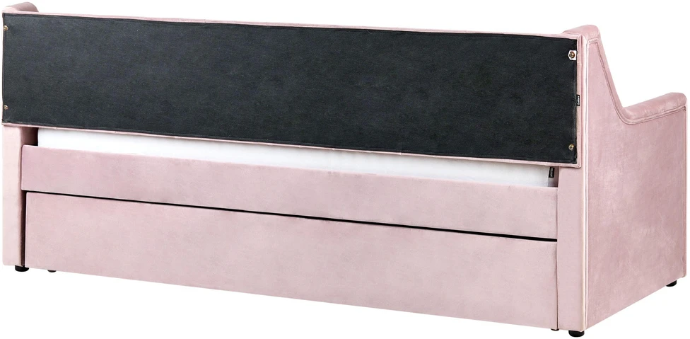 Beliani MONTARGIS Aksominė ištraukiama lova 90 x 200 cm, Rožinė
