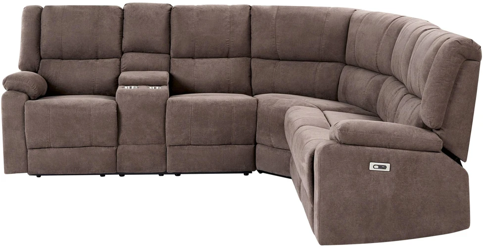 Beliani Kairės pusės kampinė sofa 5 asmenims su elektrine relaksacijos funkcija ROKKE, USB prievadu, ruda