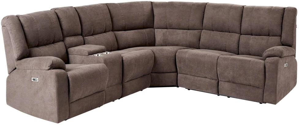 Beliani Kairės pusės kampinė sofa 5 asmenims su elektrine relaksacijos funkcija ROKKE, USB prievadu, ruda