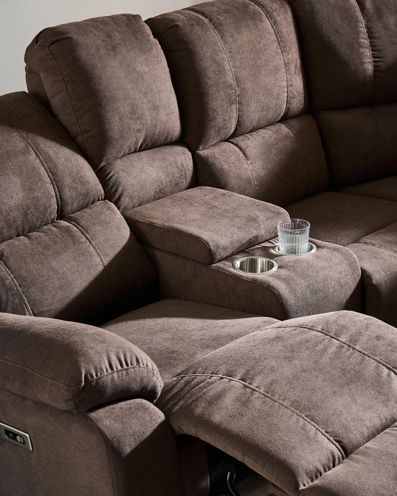 Beliani Kairės pusės kampinė sofa 5 asmenims su elektrine relaksacijos funkcija ROKKE, USB prievadu, ruda