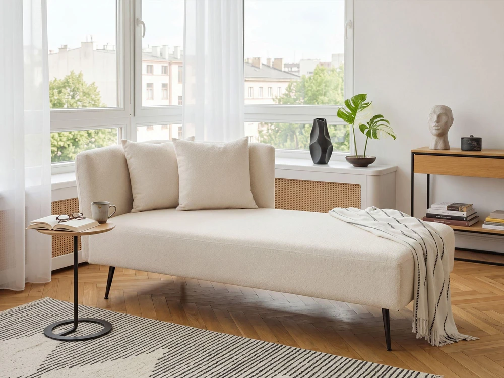 Sofa Beliani Kairysis gultas RIOM Boucle, kreminės baltos spalvos