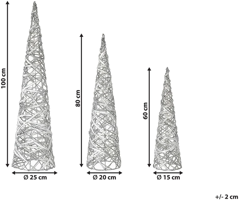 Beliani Kalėdinių dekoracijų rinkinys TUELSO Eglutė 60/80/100 cm, baltos / auksinės spalvos