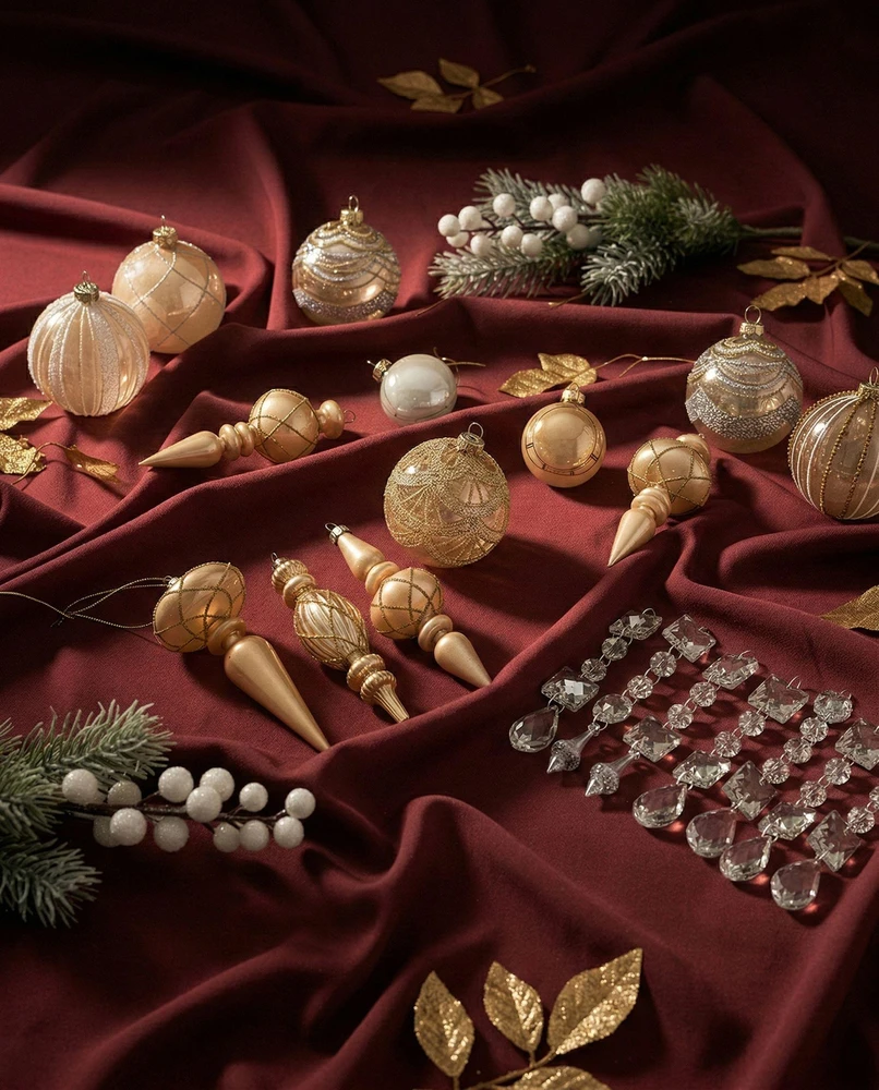 Beliani Kalėdinių žaisliukų rinkinys BLING, 35 vnt., stiklas, auksinis