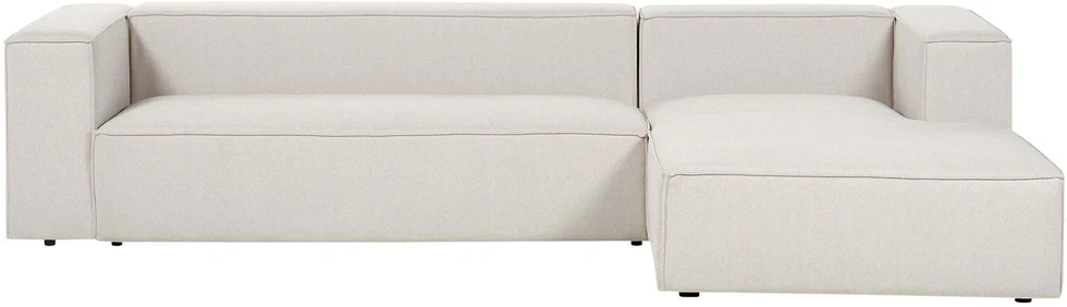 Beliani Kamninė sofa VERNON 3 asmenų, šviesiai smėlio spalvos, kairinė